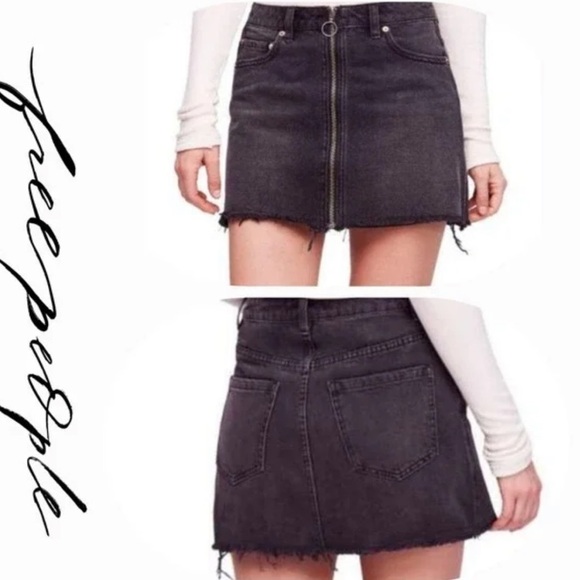 We the Free black denim full zipper up mini skirt, size 27 - Picture 8 of 9